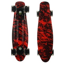 Скейт Пенни Борд (Penny Board) двухстороннего окраса со светящимися колесами, Красное пламя