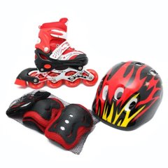 Ролики раздвижные Sports 805-1 с шлемом и комплектом защиты размер 34-38 Красный