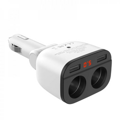Автомобильный адаптер питания 2S | 3.1A | 2U | Digital Display — Hoco Z28 — White
