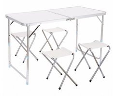 Розкладний стіл валізу Folding Table для пікніка зі стільцями 120х60х70 / 55 Білий