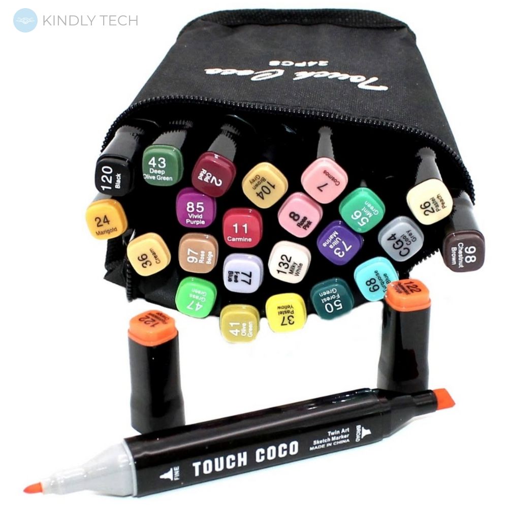 Набір оригінальних двосторонніх маркерів Touch для скетчінга на спиртовій основі 24 штук