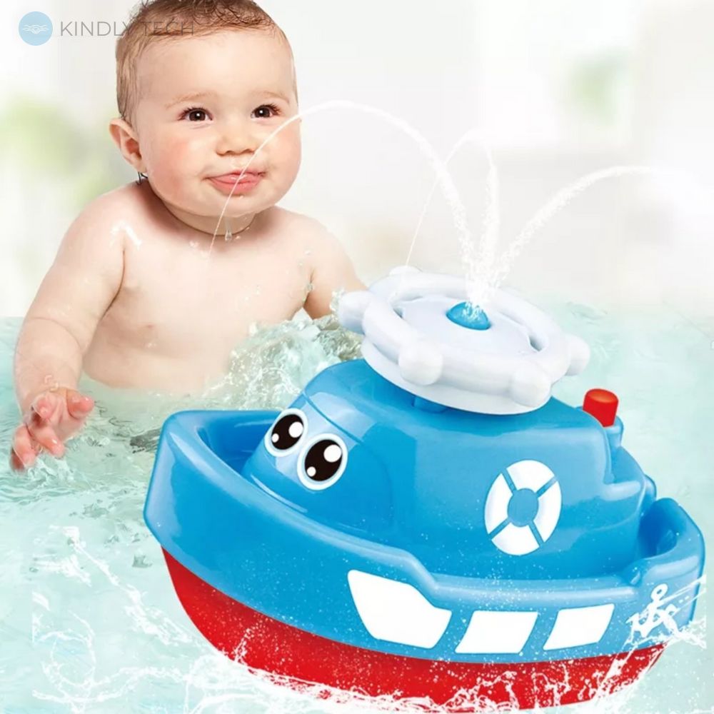 Дитяча іграшка Кораблик-фонтан для купання Spray Water Boat Toys, Синій