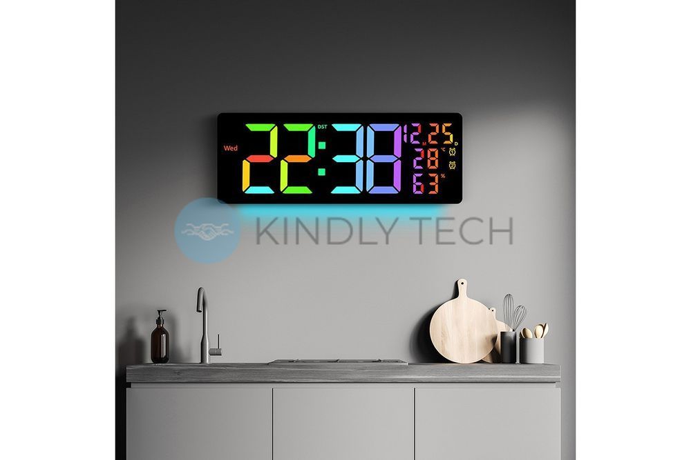 Стильний LED-годинник 6669R RGB настінний/настільний з пультом, календарем і термогігрометром