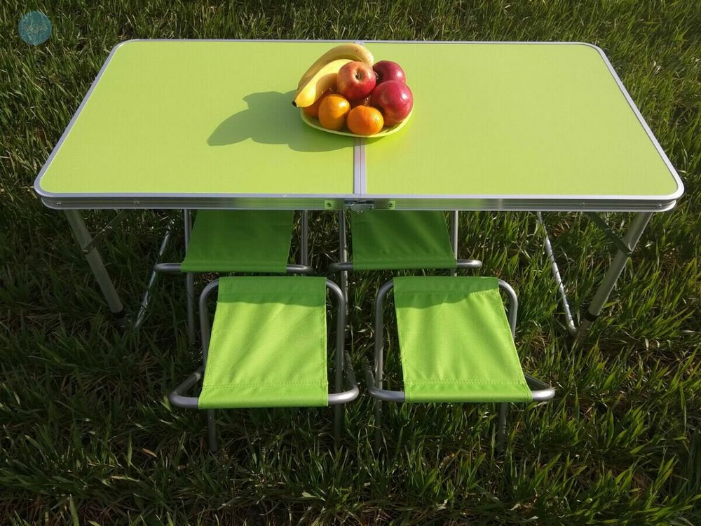 Розкладний стіл валізу Folding Table для пікніка зі стільцями 120х60х70 / 55 Зелений