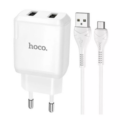 Мережевий зарядний пристрій 2.1A 2U | Micro Cable (1m) - Hoco N7 - White