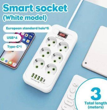 Багатофункціональний подовжувач D6 6&times;220 В 4&times;USB 1&times;PD (Type‑C) 3 м