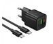 Мережевий зарядний пристрій швидкої зарядки 20W PD та QC3.0 з кабелем USB-C to USB-C 1 м &mdash; Hoco N65 &mdash; чорний