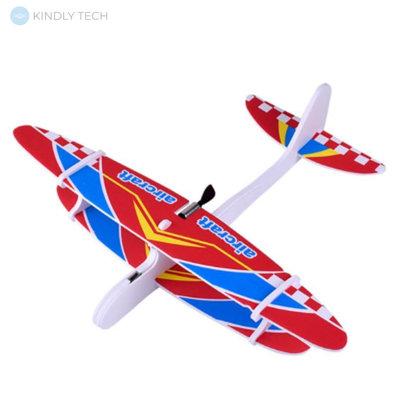 Літак-планер метальний Kronos Toys 28х28 см, біло-червоний, з підсвіткою