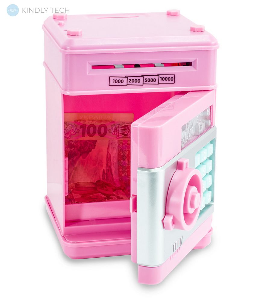 Детская копилка сейф NUMBER BANK с кодовым замком, Розовая