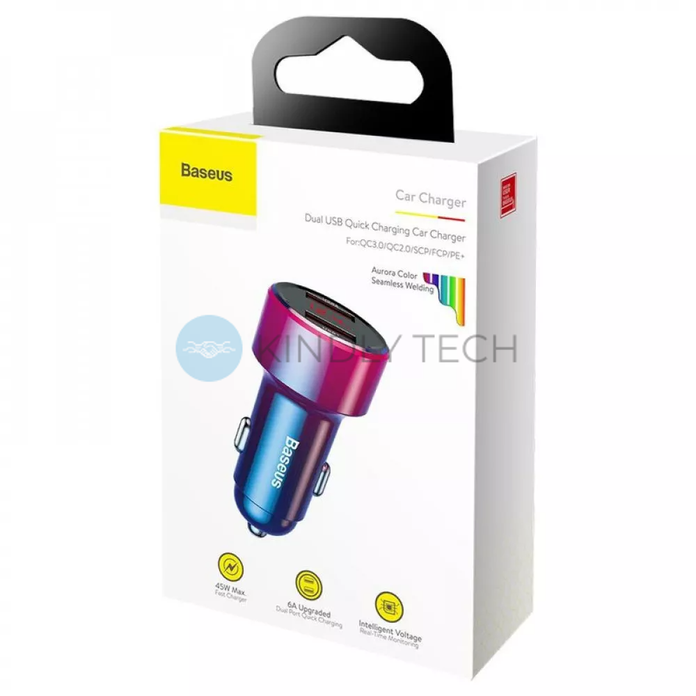 Car Charger | 45W | 2U | Digital Display &mdash; Baseus (CCMLC20A) Magic Series Dual QC for intelligent quick charging &mdash; Red