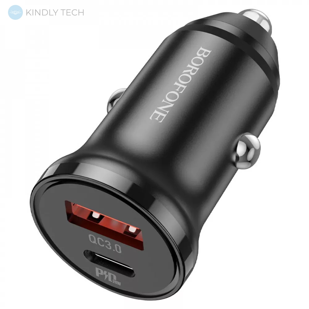 Автомобільний зарядний пристрій Car Charger | 20W | PD | QC3.0 | USB C Cable (1m) — Borofone BZ18A — Black