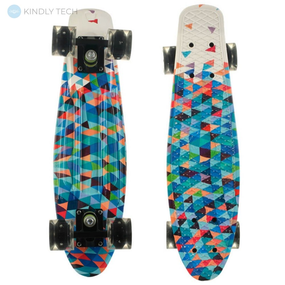 Скейт Пенні Борд (Penny Board) двостороннього забарвлення з сяючими колесами, Мозаїка
