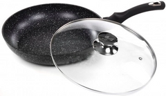 Сковорода с крышкой глубокая мраморное антипригарное покрытие Benson BN-484 28 х 7.5 см.
