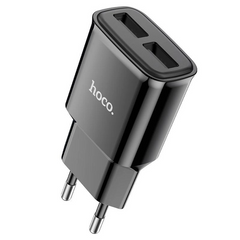 Мережевий зарядний пристрій СЗУ адаптер на 2 USB Hoco C88A 2.4A, Чорний