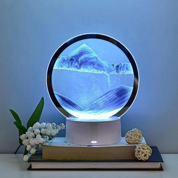 Настольная лампа-ночник RGB "Двигаемый песок" 3D декоративный светильник с USB и батарейками голубой