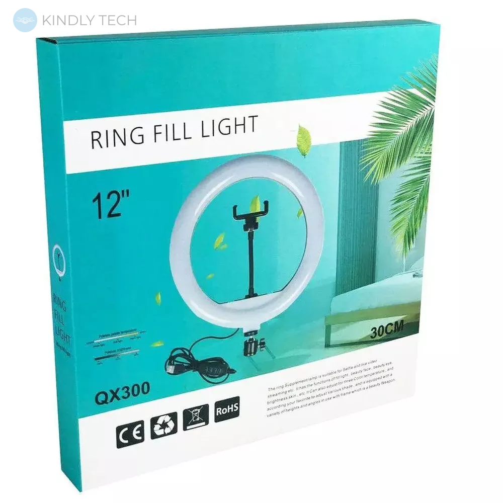 Кольцевая LED лампа для смартфона 30 см, USB, QX300