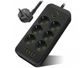 Сетевой фильтр (удлинитель) Power &mdash; Socket F06U 6 розеток 4 USB+Type-C, черный