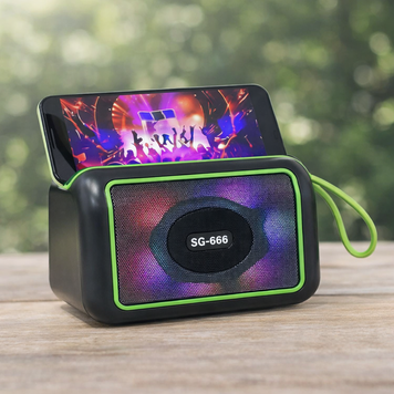 Стильная портативная Bluetooth-колонка SG-666 с держателем для телефона и RGB-подсветкой, Зеленая
