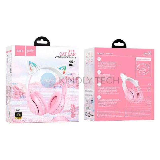 Наушники с ушками Bluetooth HOCO W42 Cat Ear, Розовые