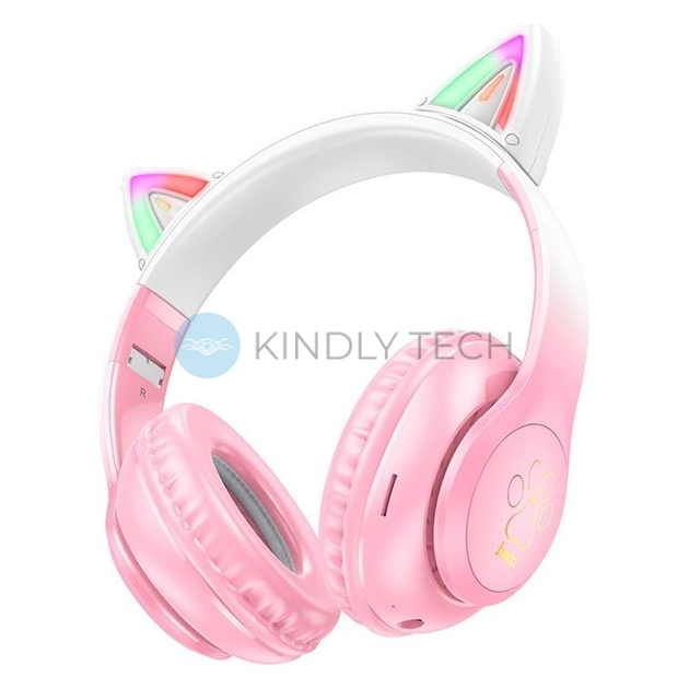Наушники с ушками Bluetooth HOCO W42 Cat Ear, Розовые