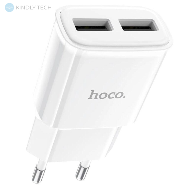 Сетевое зарядное устройство + Кабель Lightning СЗУ адаптер на 2 USB Hoco C88A 2.4A, Белый