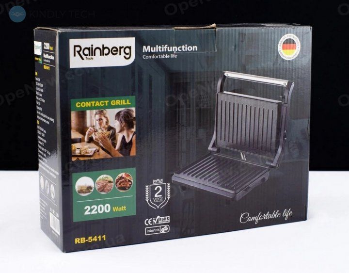 Гриль электрический прижимной домашний Rainberg RB-5411 2200Вт