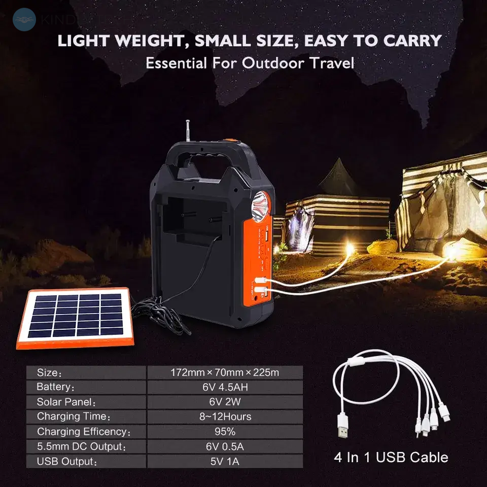 Ліхтар PowerBank EP-0188 радіо/блютуз із сонячною панеллю і підвісними лампочками