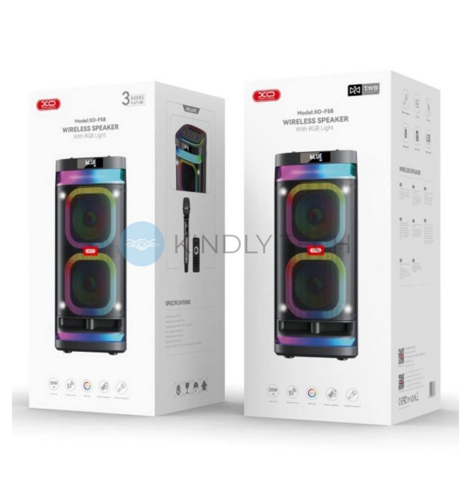 Колонка Bluetooth XO F58 Shine Dual Woofer 6&rdquo; 40W RGB с пультом управления и беспроводным микрофоном