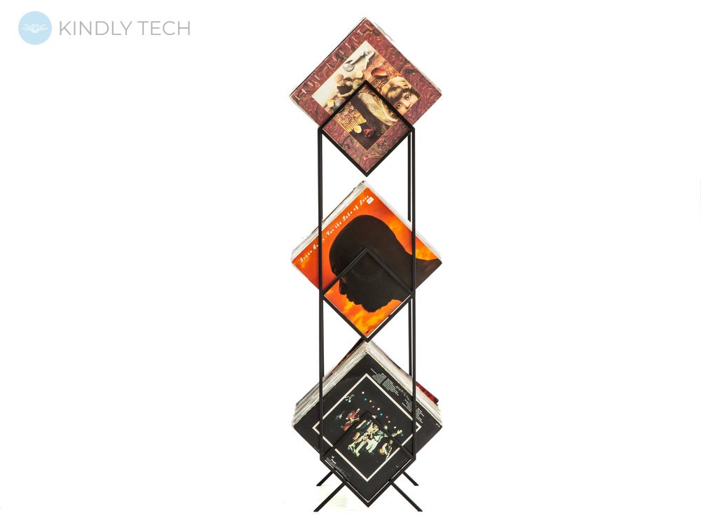 Металлический стеллаж 3х уровневый для виниловых пластинок «Ромб 300», Чорний