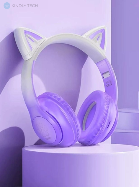 Навушники з вушками Bluetooth HOCO W42 Cat Ear, Фіолетові
