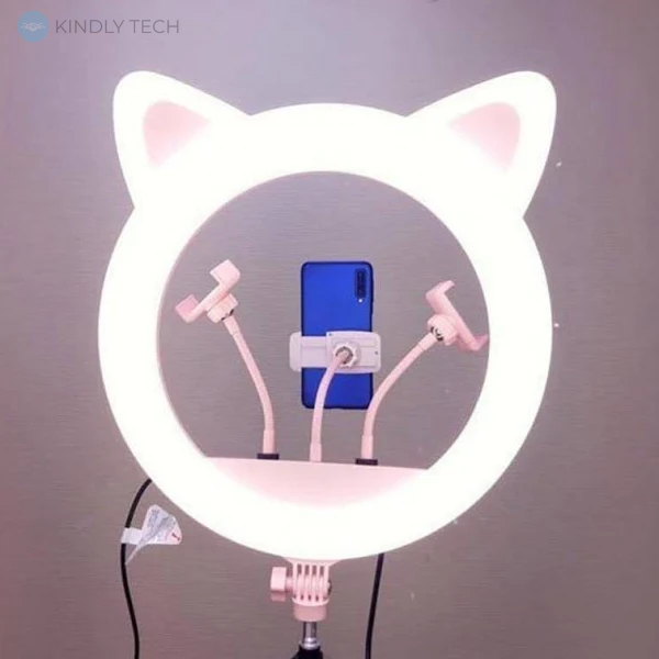 Профессиональная кольцевая лампа "Розовая кошка" на три крепления RK 45 диаметр 50 см