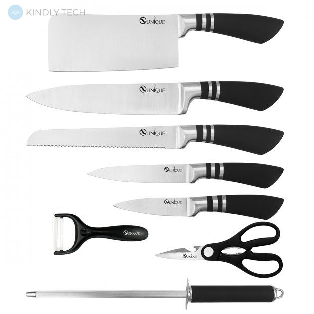Набір ножів із нержавіючої сталі UNIQUE UN-1835 з підставкою, 9 предметів