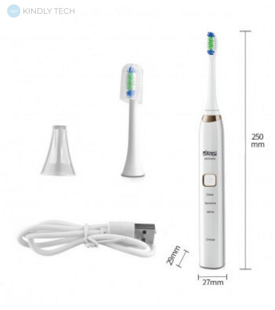 Електрична зубна щітка DSP 80010А з 2 насадками та зарядкою від USB