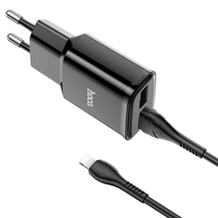 Мережевий зарядний пристрій + Кабель Lightning СЗУ адаптер на 2 USB Hoco C88A 2.4A, Чорний