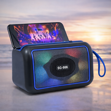 Стильная портативная Bluetooth-колонка SG-666 с держателем для телефона и RGB-подсветкой,Синяя