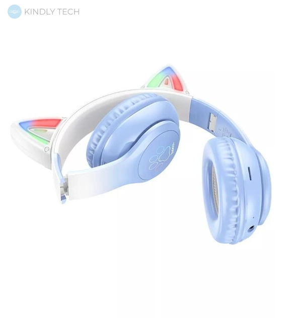 Наушники с ушками Bluetooth HOCO W42 Cat Ear, Голубые