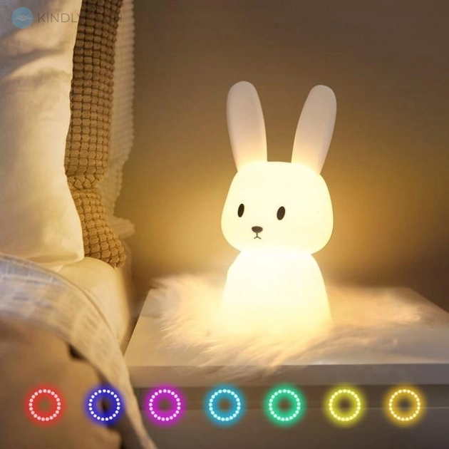 Нічник дитячий силіконовий Зайчик USB, 7 кольорів LED