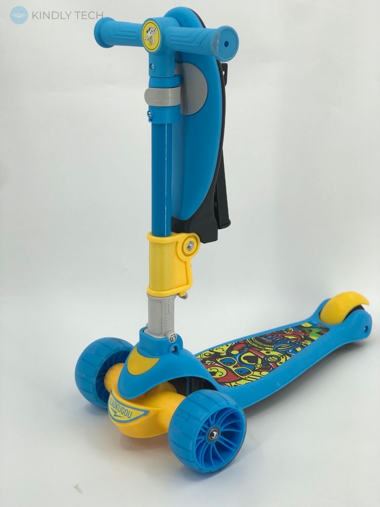 Самокат детский с подсветкой и сиденьям Scooter XKG-003Z трехколесный, Синий