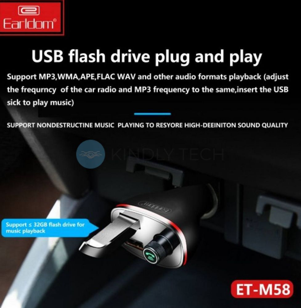 FM-модулятор MP3 с автомобильным зарядным устройством 2.0A на 2 USB-порта Earldom ET-M58