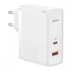 Сетевое зарядное устройство 100W | GaN5 | 1U | 1C | C to C Cable (1m) — Baseus (CCGP090) Pro Fast Charger — White