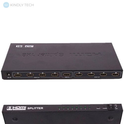 Комутатор HDMI splitter розгалужувач 1x8 портів Full 3D 4Kx2K Black