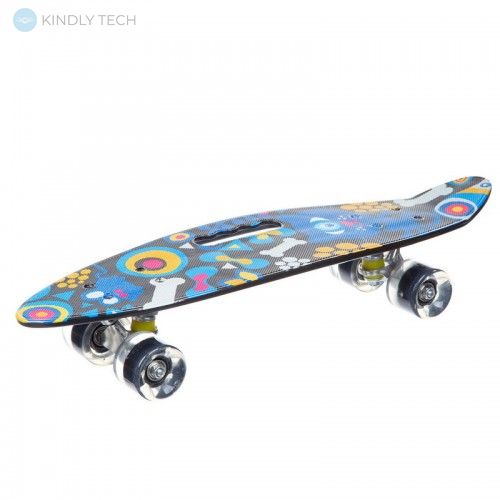 Скейт Пенни Борд (Penny Board 885) со светящимися колесами и ручкой, Черный
