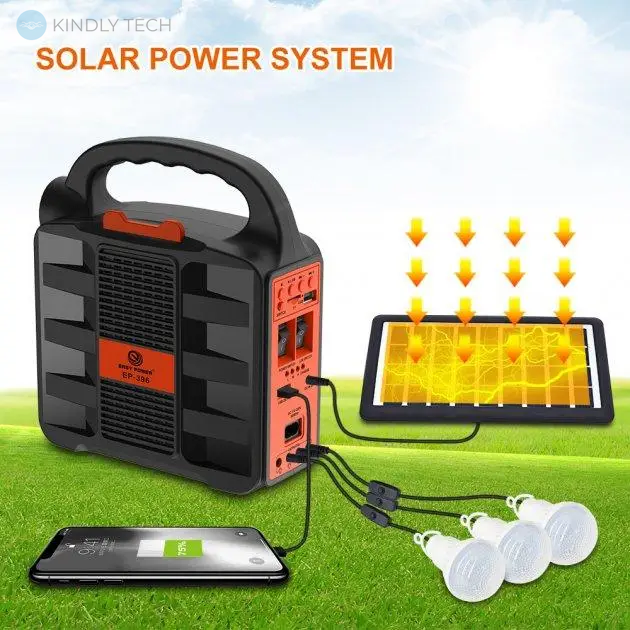 Фонарь внешний аккумулятор Power Bank EP-396 солнечной батареей для кемпинга + 3 лампы