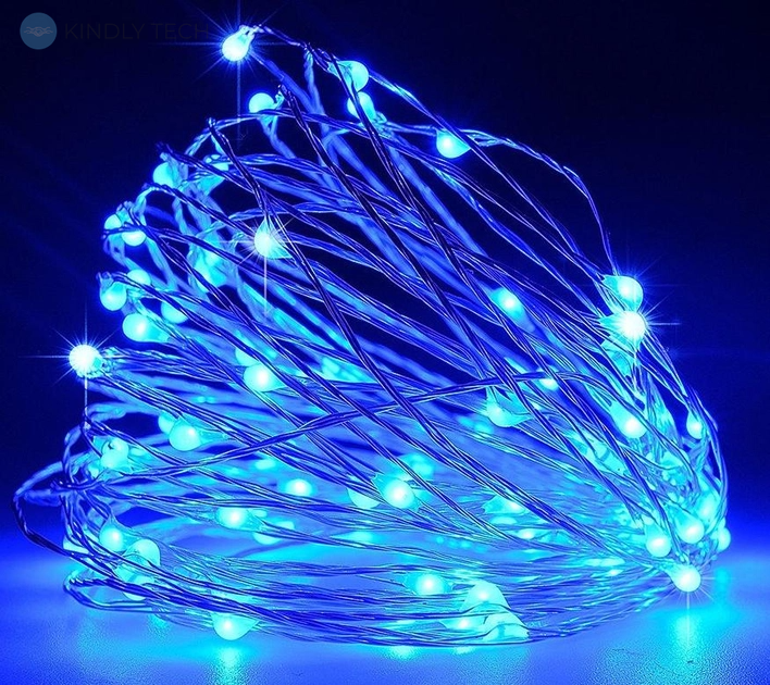 Гірлянда нитка світлодіодна 50 LED 5 метрів на батарейці, Синій