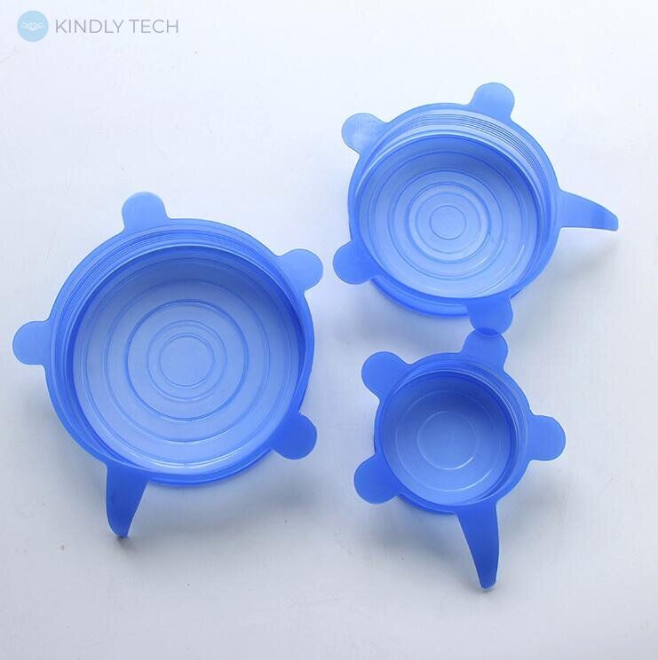 Универсальные силиконовые крышки 6 шт Super stretch silicone lids Синие