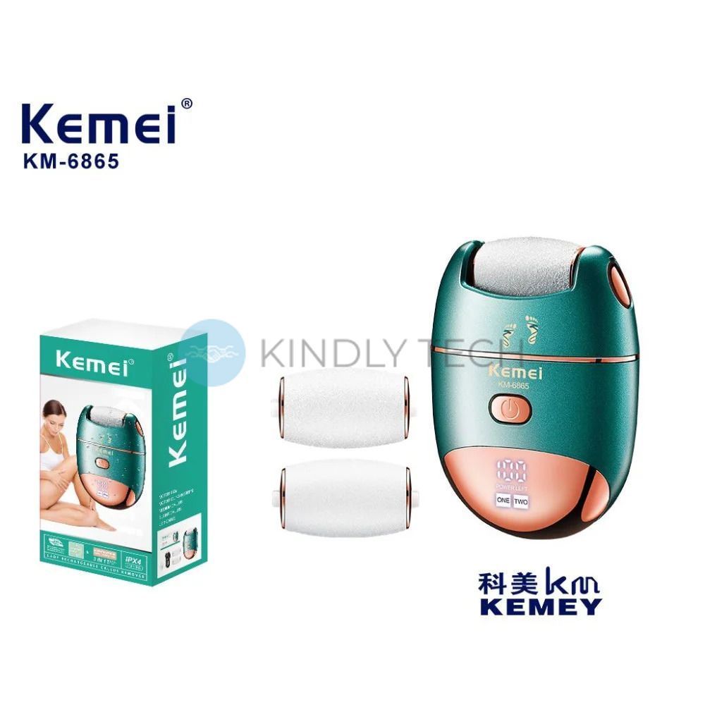 Професійна акумуляторна електрична пилка для педикюру Kemei KM-6865 з LED дисплеєм та 3 роликовими насадками