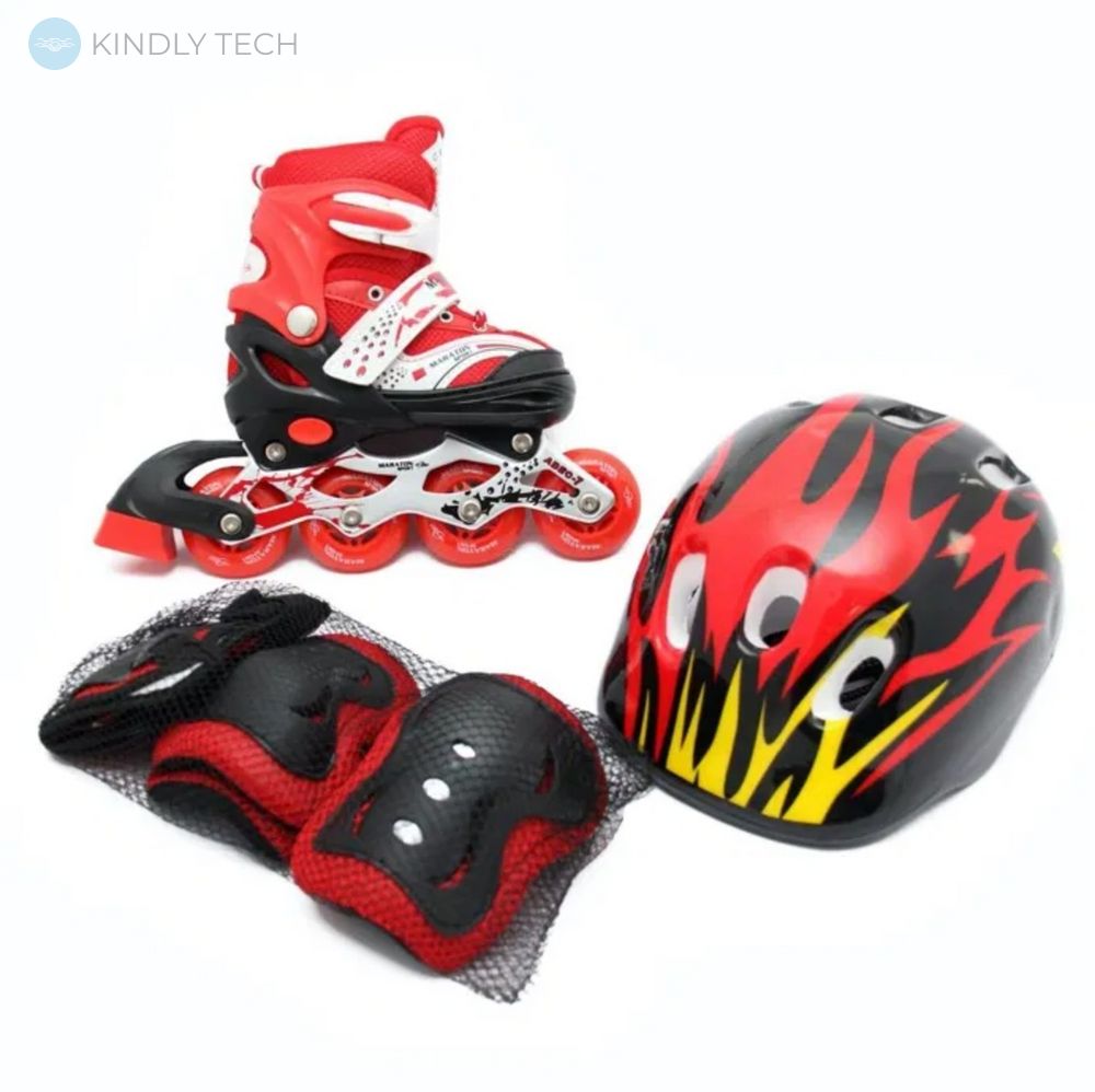 Ролики раздвижные Sports 805-1 с шлемом и комплектом защиты размер 29-33 Красный