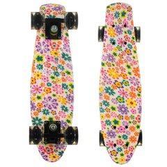 Скейт Пенни Борд (Penny Board) двухстороннего окраса со светящимися колесами, Цветы