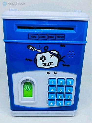 Дитяча електронна скарбничка - сейф з купюроприймачем і з відбитком пальця Робот з пов'язкою