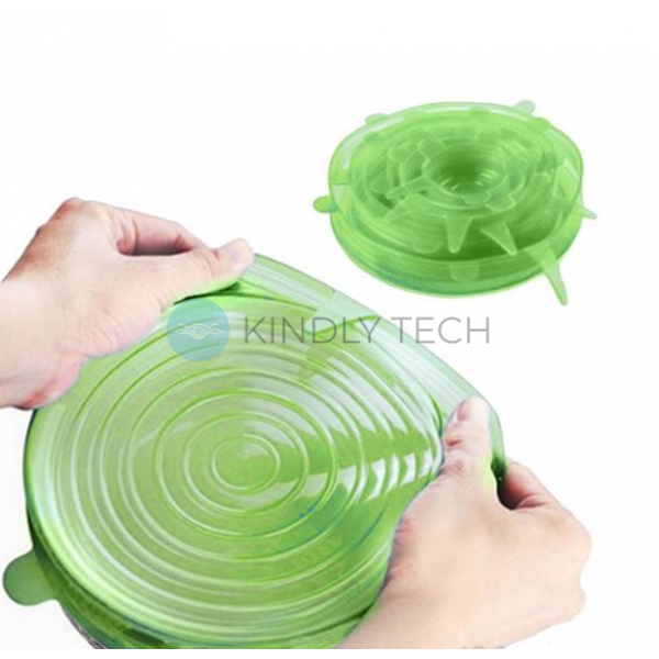 Універсальні силіконові кришки 6 шт Super stretch silicone lids Зелені